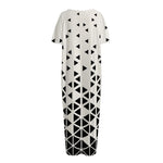 Black And White Geometric Pattern Print Short Sleeve Long Nightdress