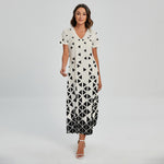 Black And White Geometric Pattern Print Short Sleeve Maxi Dress