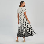 Black And White Geometric Pattern Print Short Sleeve Maxi Dress