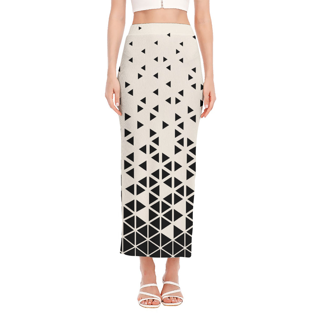 Black And White Geometric Pattern Print Side Slit Maxi Skirt