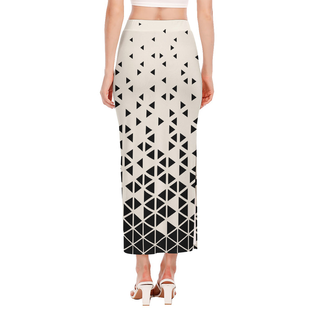 Black And White Geometric Pattern Print Side Slit Maxi Skirt