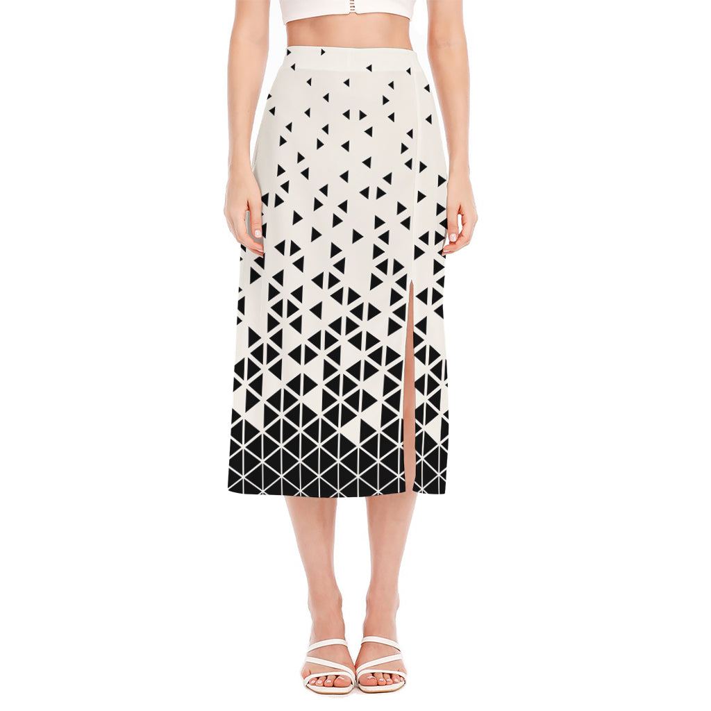 Black And White Geometric Pattern Print Side Slit Midi Skirt