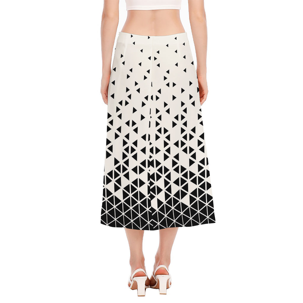 Black And White Geometric Pattern Print Side Slit Midi Skirt