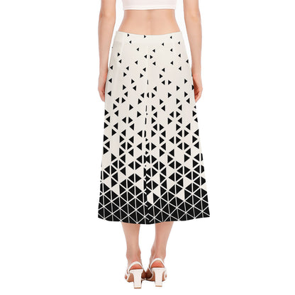 Black And White Geometric Pattern Print Side Slit Midi Skirt