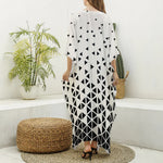 Black And White Geometric Pattern Print Silk V-Neck Kaftan Dress