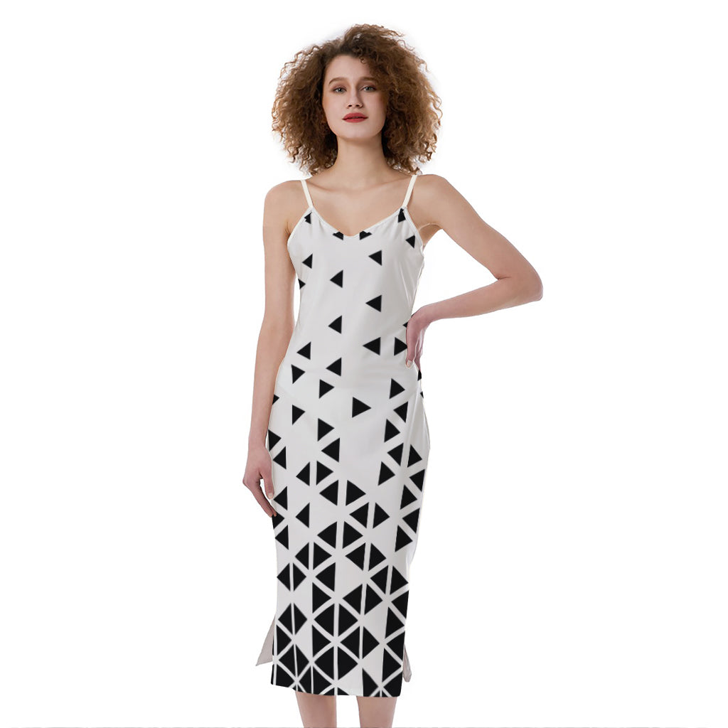 Black And White Geometric Pattern Print Slim Fit Midi Cami Dress