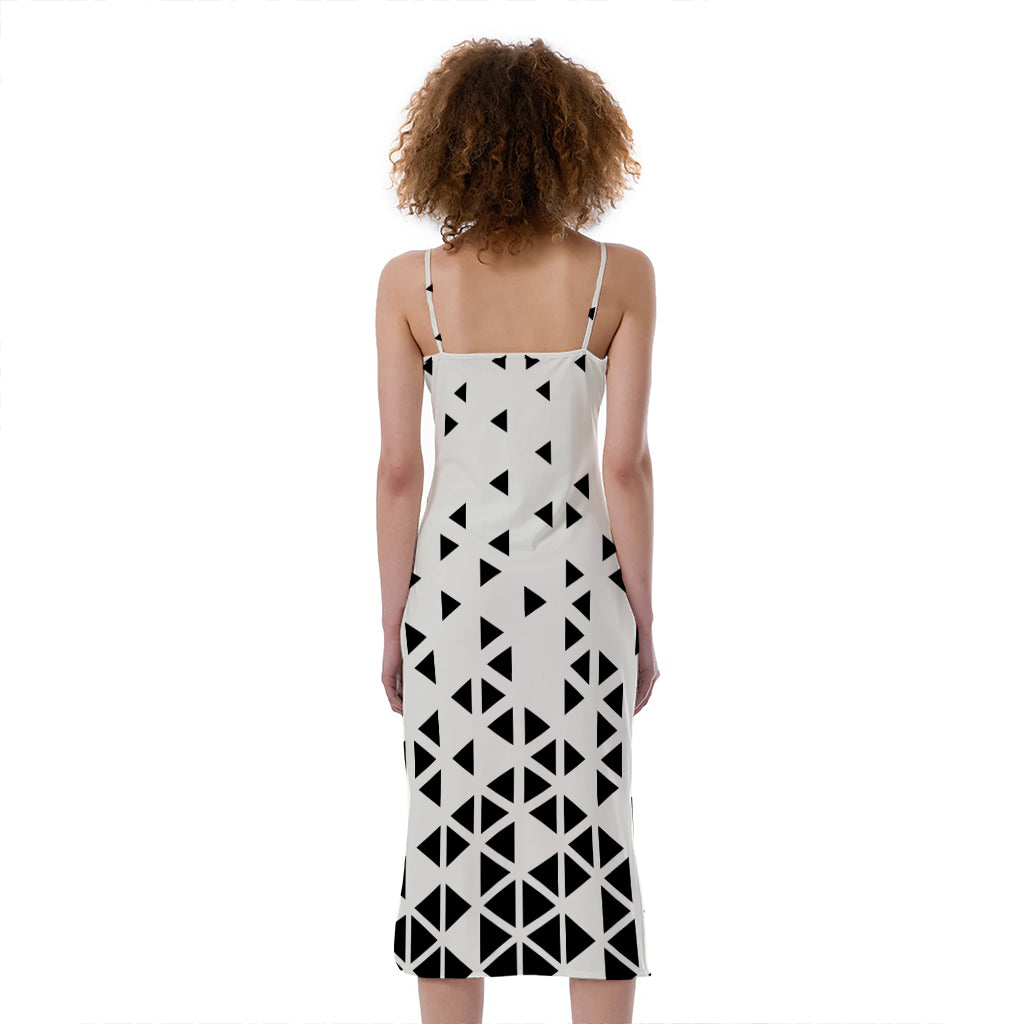 Black And White Geometric Pattern Print Slim Fit Midi Cami Dress