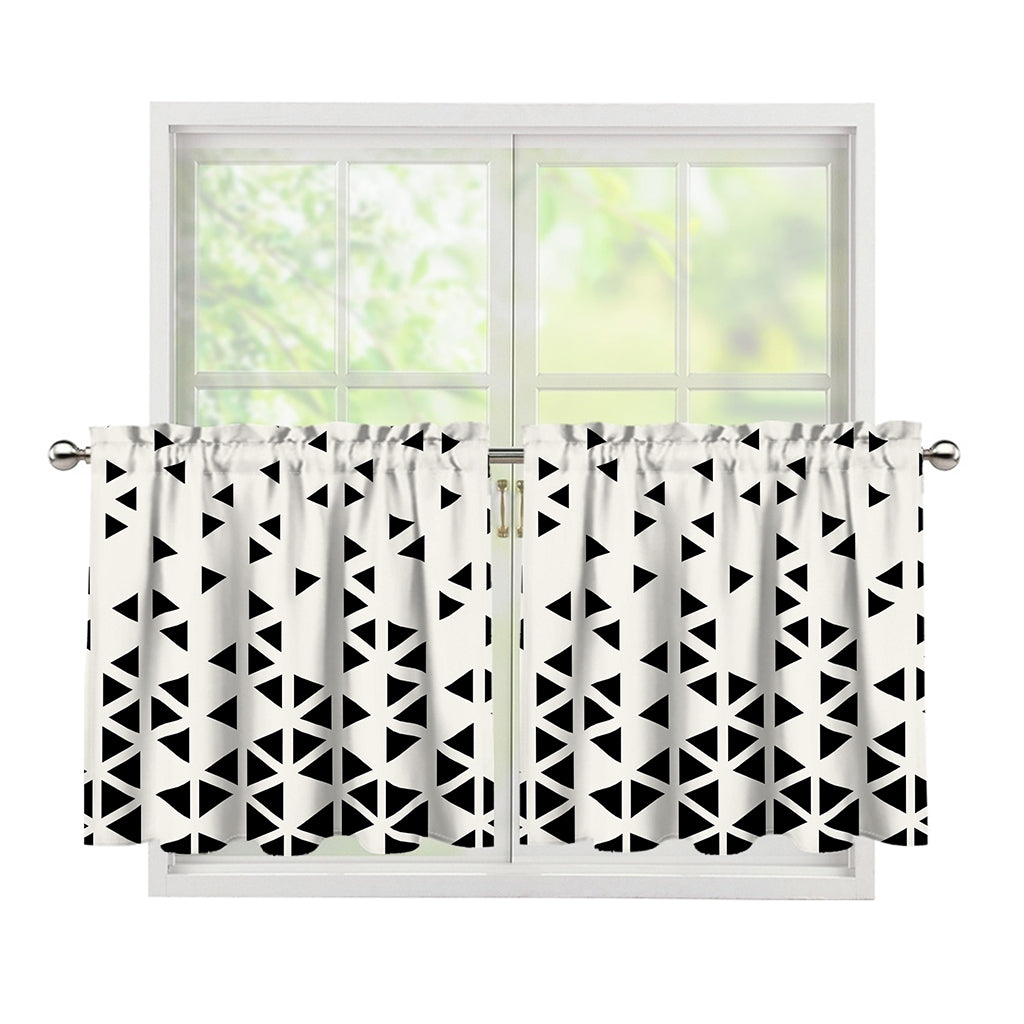 Black And White Geometric Pattern Print Tier Curtains