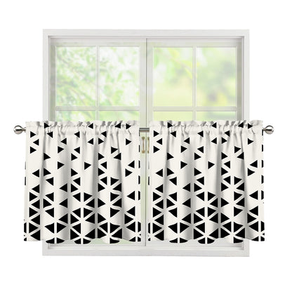 Black And White Geometric Pattern Print Tier Curtains