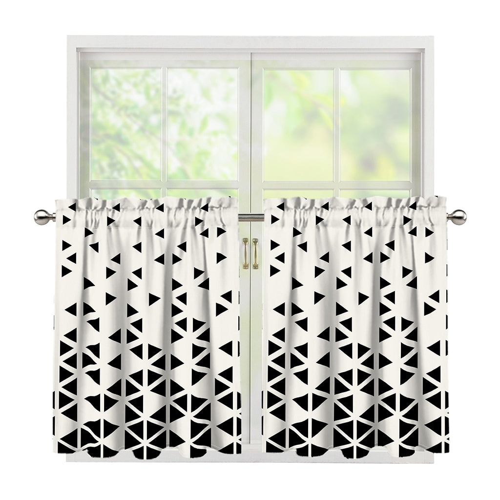 Black And White Geometric Pattern Print Tier Curtains