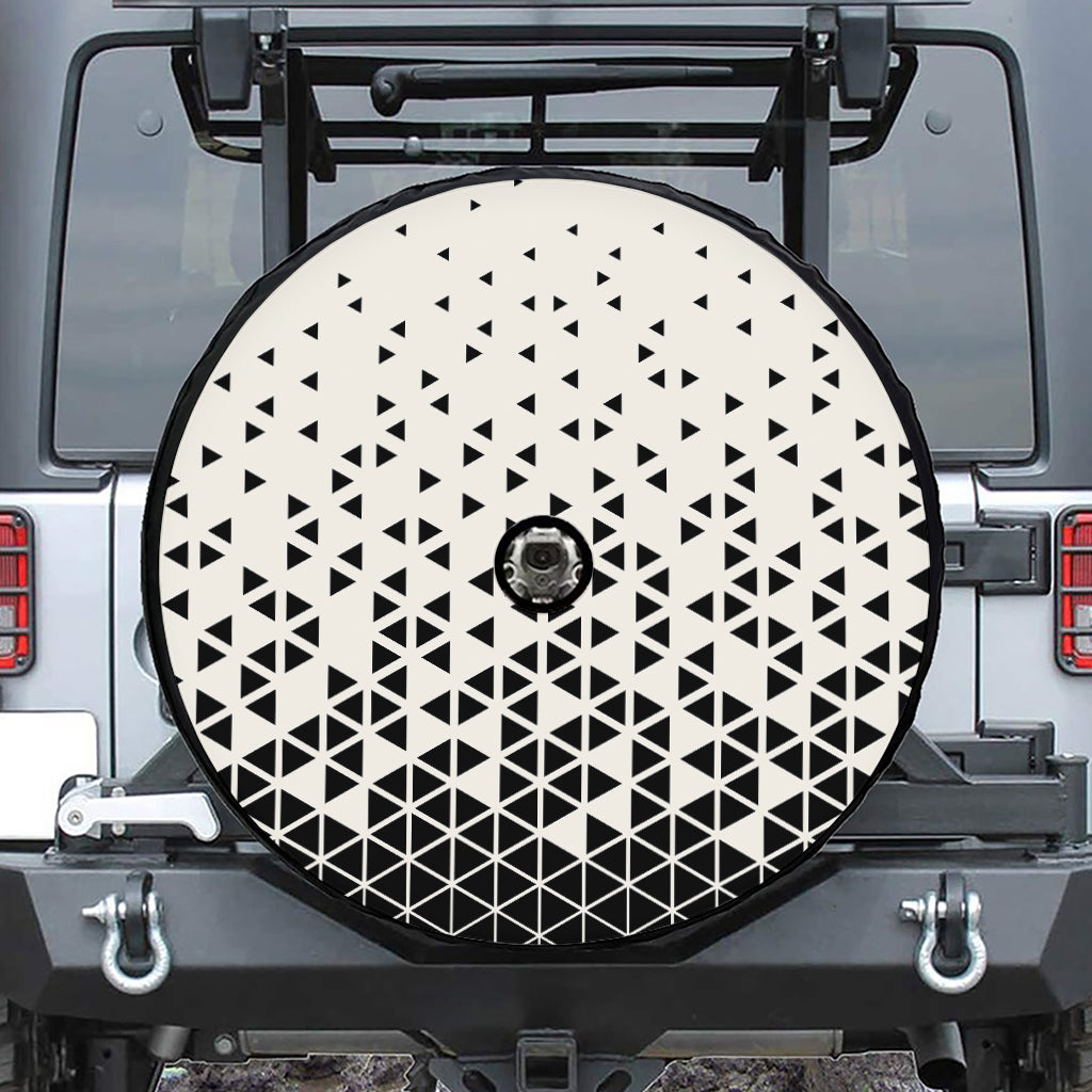 Black And White Geometric Pattern Print Tire Cover With Camera Hole