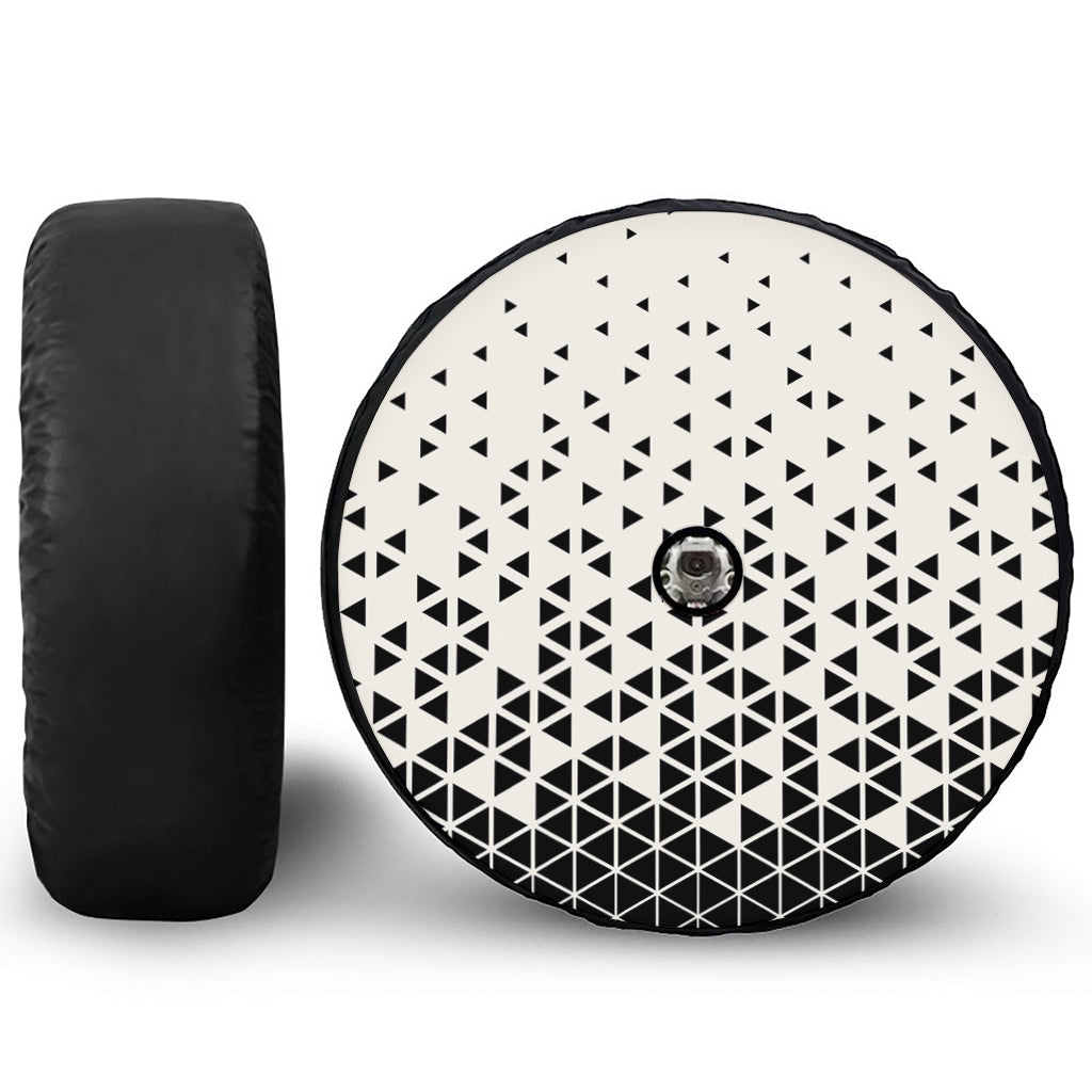 Black And White Geometric Pattern Print Tire Cover With Camera Hole