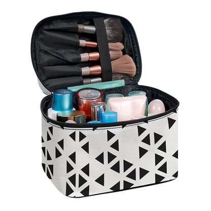 Black And White Geometric Pattern Print Travel Makeup Bag