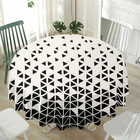 Black And White Geometric Pattern Print Waterproof Round Tablecloth