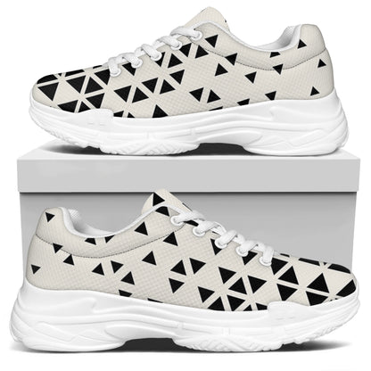 Black And White Geometric Pattern Print White Chunky Shoes