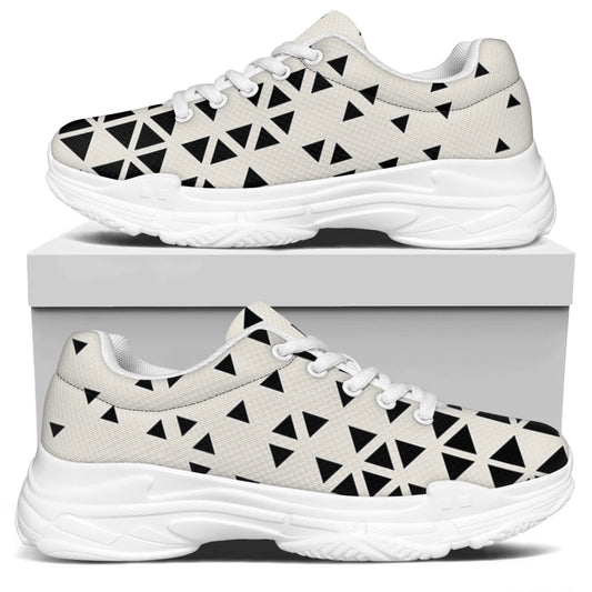Black And White Geometric Pattern Print White Chunky Shoes