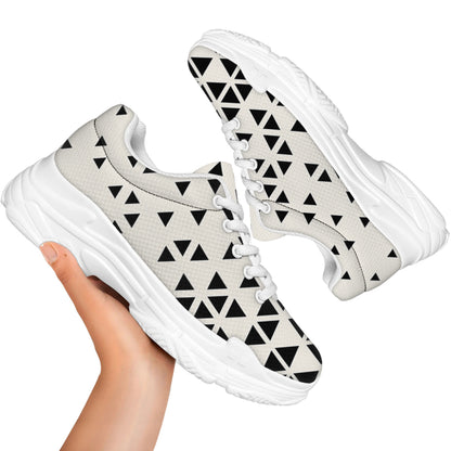 Black And White Geometric Pattern Print White Chunky Shoes