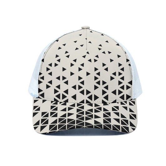 Black And White Geometric Pattern Print White Mesh Trucker Cap