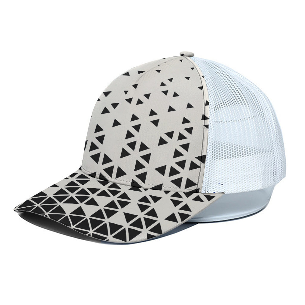 Black And White Geometric Pattern Print White Mesh Trucker Cap