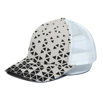 Black And White Geometric Pattern Print White Mesh Trucker Cap