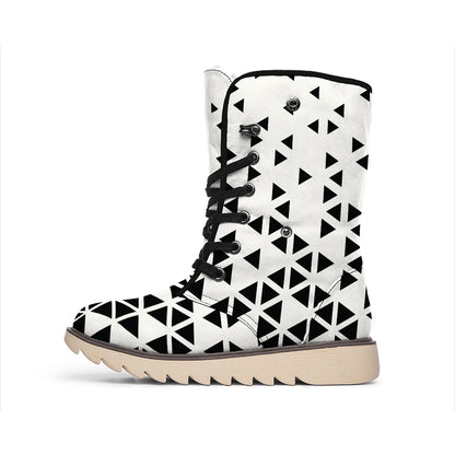 Black And White Geometric Pattern Print Winter Boots