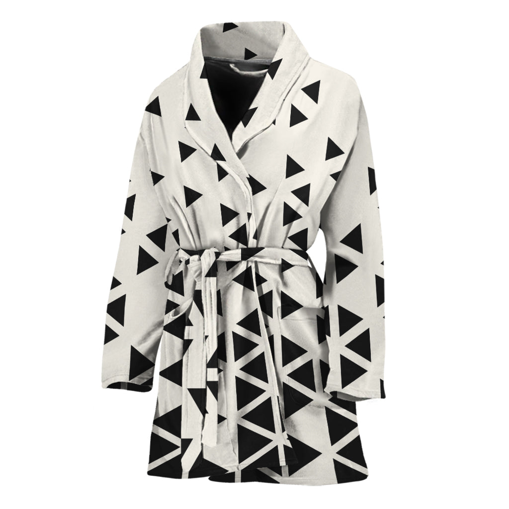 Black And White Geometric Pattern Print Women's Bathrobe