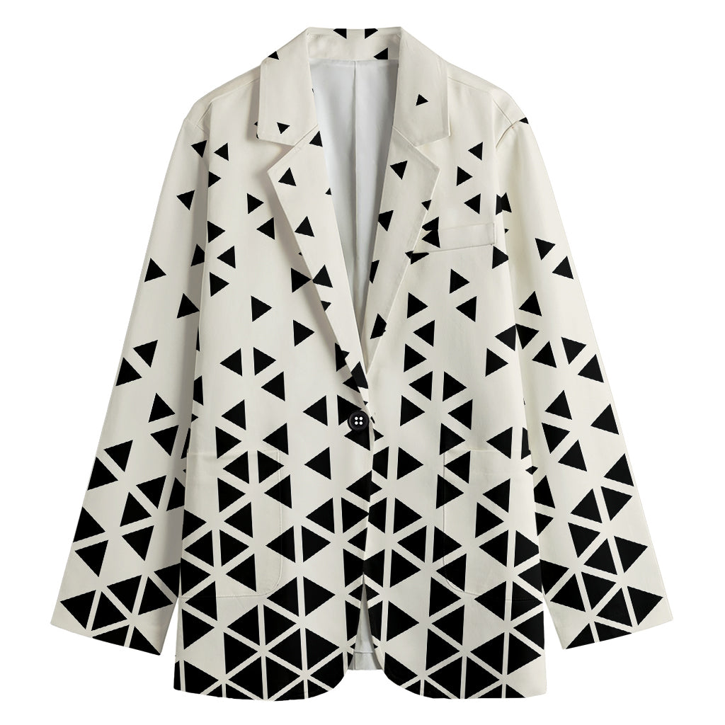Black And White Geometric Pattern Print Women's Cotton Blazer