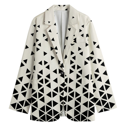Black And White Geometric Pattern Print Women's Cotton Blazer