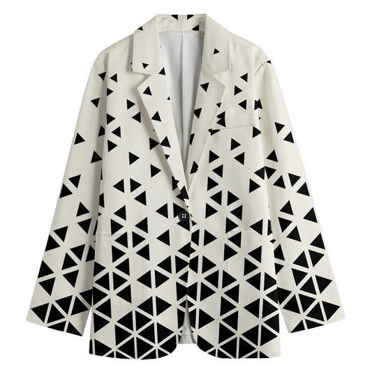 Black And White Geometric Pattern Print Women's Cotton Blazer