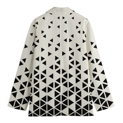 Black And White Geometric Pattern Print Women's Cotton Blazer