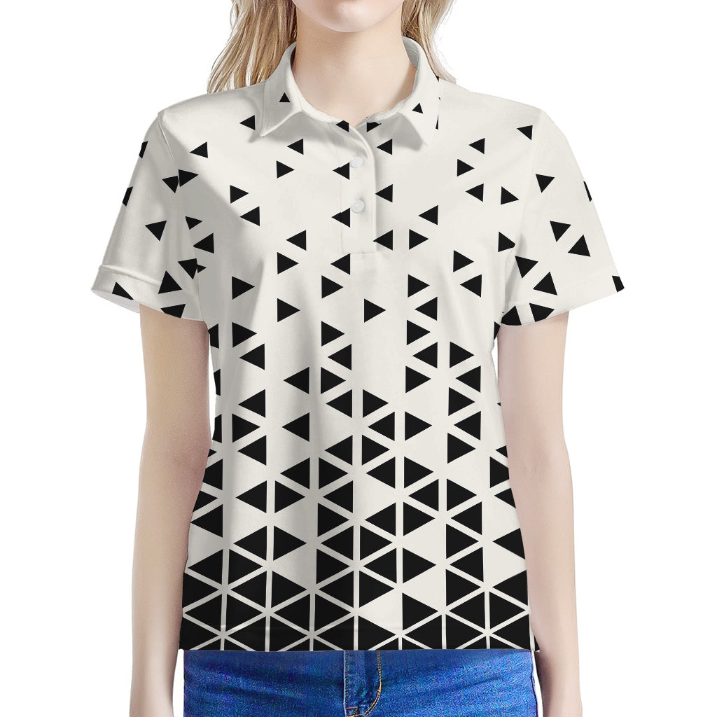 Black And White Geometric Pattern Print Women's Polo Shirt