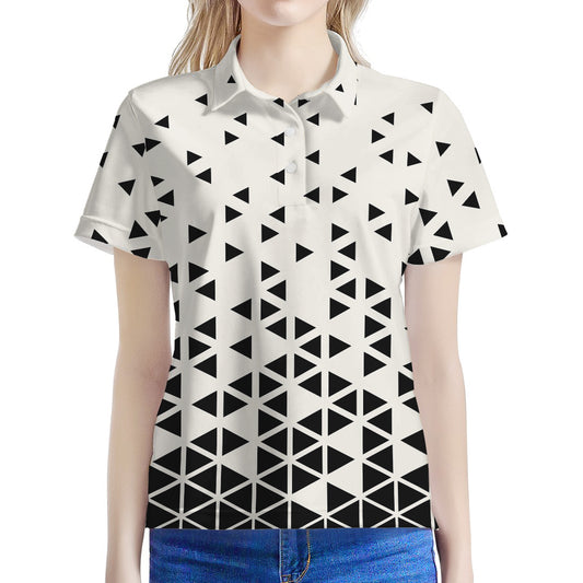 Black And White Geometric Pattern Print Women's Polo Shirt