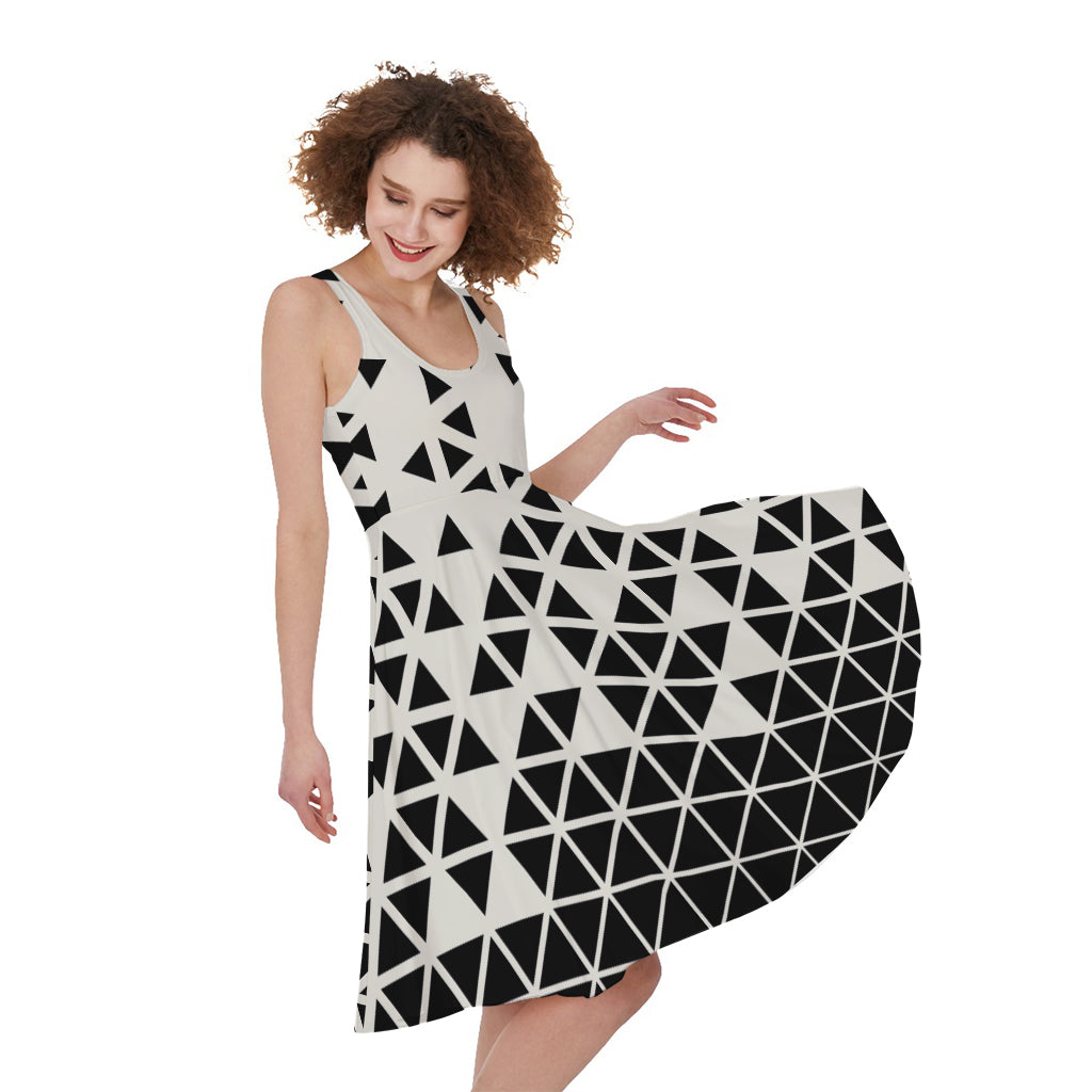 Black And White Geometric Pattern Print Women's Sleeveless Dress