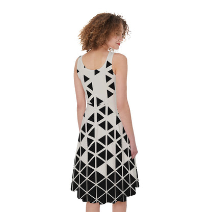 Black And White Geometric Pattern Print Women's Sleeveless Dress