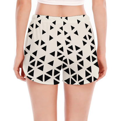Black And White Geometric Pattern Print Women's Split Running Shorts
