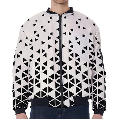 Black And White Geometric Pattern Print Zip Sleeve Bomber Jacket