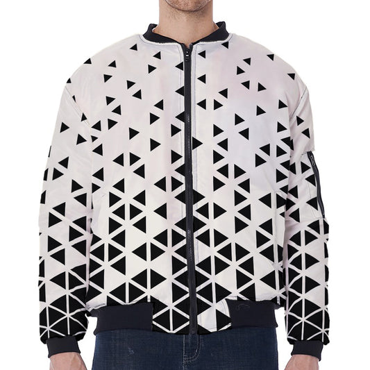 Black And White Geometric Pattern Print Zip Sleeve Bomber Jacket