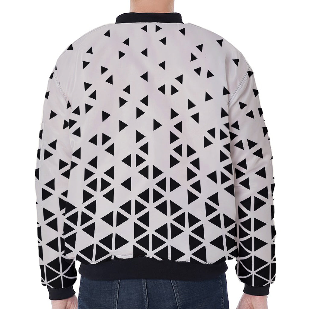 Black And White Geometric Pattern Print Zip Sleeve Bomber Jacket