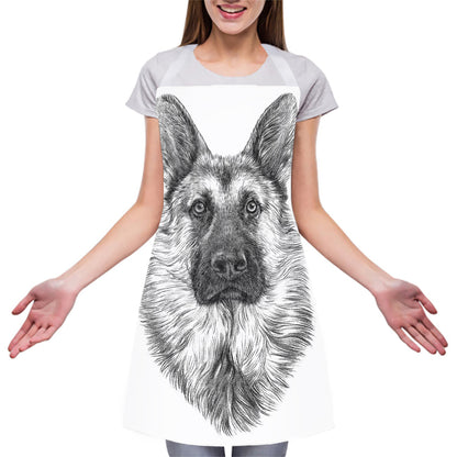 Black And White German Shepherd Print Adjustable Apron