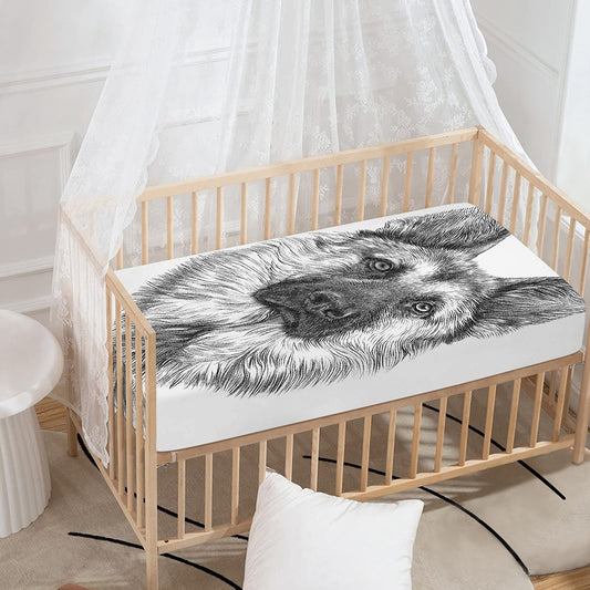 Black And White German Shepherd Print Baby Crib Sheet