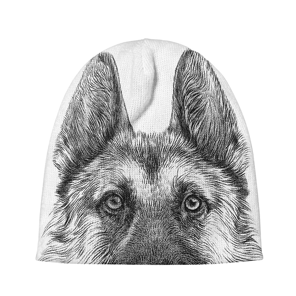 Black And White German Shepherd Print Beanie