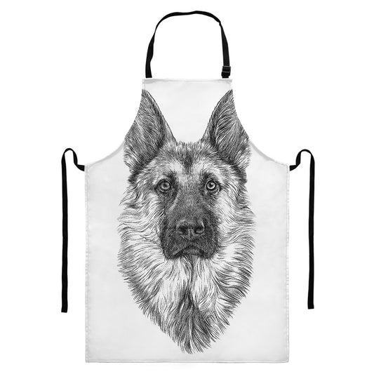 Black And White German Shepherd Print Bib Apron With Pocket