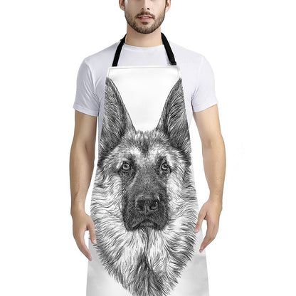 Black And White German Shepherd Print Bib Apron With Pocket