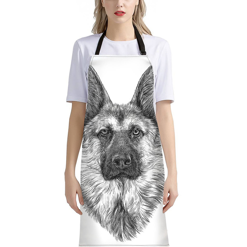 Black And White German Shepherd Print Bib Apron With Pocket