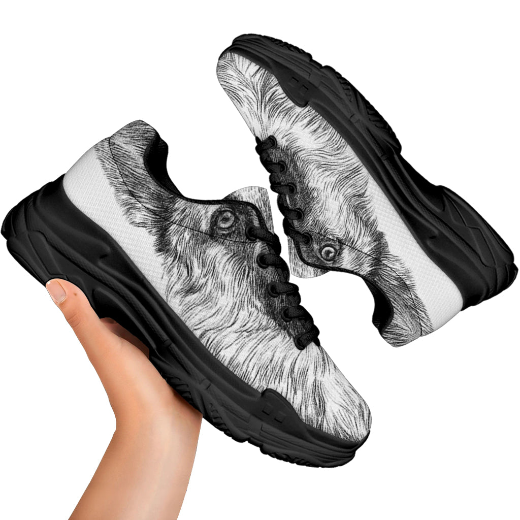 Black And White German Shepherd Print Black Chunky Shoes