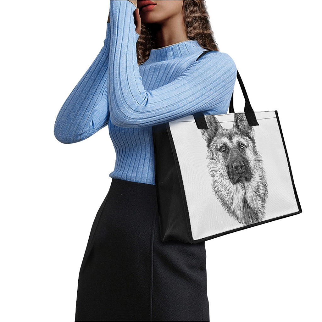 Black And White German Shepherd Print Canvas Tote Bag