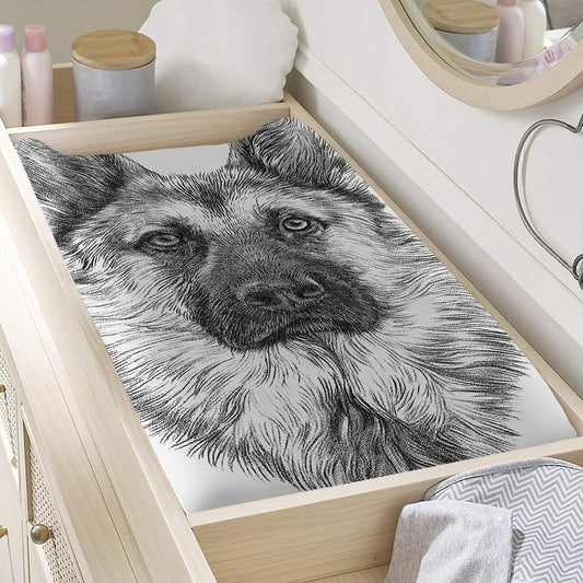 Black And White German Shepherd Print Changing Pad Cover