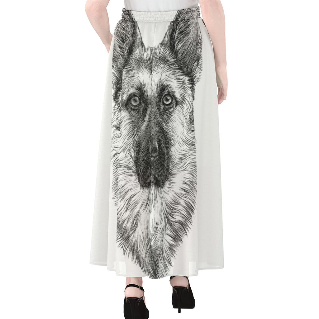 Black And White German Shepherd Print Chiffon Maxi Skirt