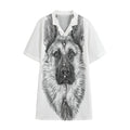 Black And White German Shepherd Print Cotton Hawaiian Shirt