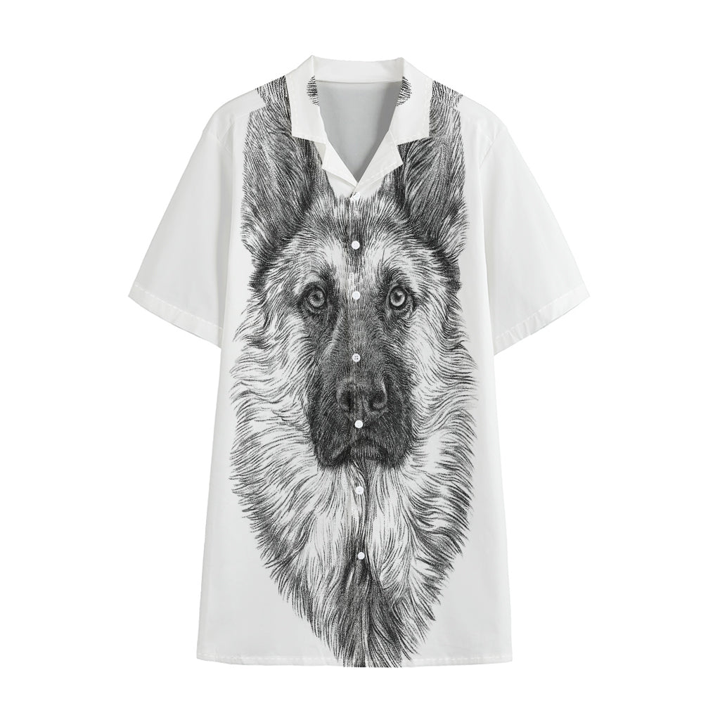 Black And White German Shepherd Print Cotton Hawaiian Shirt